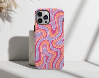 Groovy Wavy Line iPhone 17 16 15 14 Case, Psychedelic Swirl Phone Cover,  Unique Abstract Pattern iPhone Case, Tough Protective Gift For Her