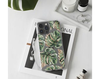 Tropical Monstera Leaf Clear iPhone Case for iPhone 17, 16, 15, 14, 13 Pro Max Plus Boho Botanical Aesthetic Plant Lover Gift