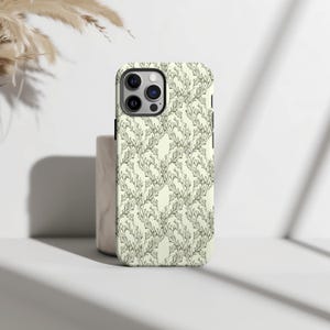 Sage Green Leafy Pattern Phone Case, Elegant Leaf Design for iPhone 11, 12, 13, 14, 15 Pro Max Mini Nature Aesthetic Cover for iPhone 16 Pro