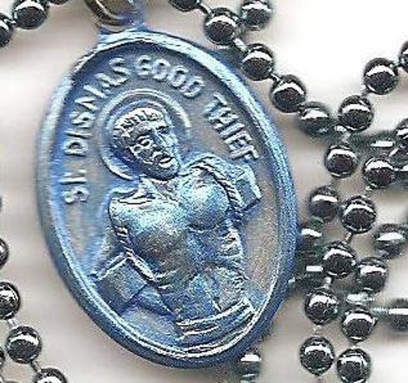 Bad Boys, St. Dismas the Good Thief, Patron Saint medal on Blue Ball Chain image 1