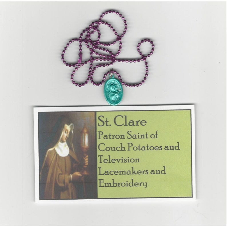 Couch Potatoes St. Clare Patron Saint of Television Necklace and Holy Card image 3