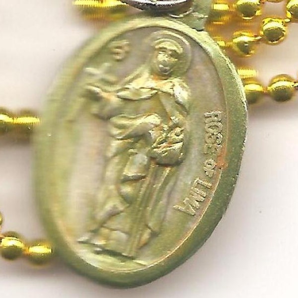 Beauties, Gardeners, Crafters St. Rose of Lima Patron Saint Medal Necklace on Bright Yellow Ball Chain