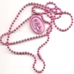 Cancer, St. Peregrine Patron Saint Necklace on Pink Ball Chain image 3