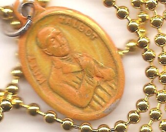 Staggering to Heaven, Blessed Matt Talbot Patron Saint Necklace on Bright Orange Ball Chain