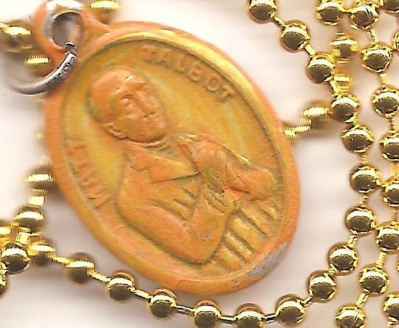 Staggering to Heaven, Blessed Matt Talbot Patron Saint Necklace on Bright Orange Ball Chain image 1
