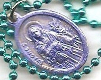 Virgins, St. Agnes and St. Cecila Patron Saint Medal on Green Ball Chain