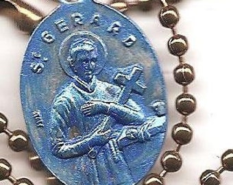 Pregnancy and Childbirth,  St. Gerard  and Our Lady of Perpetual Help Patron  Saint Medal on Antique Brass Colored Ball Chain