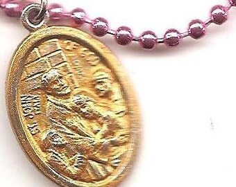 Nurses, Hospitals, Firefighters, Booksellers, St John of God Patron Saint Medal on Bright Pink Ball Chain