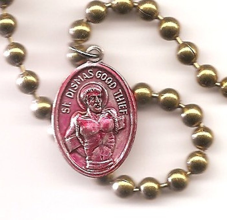 Bad Boys, St. Dismas Patron Saint Necklace on Brass Ball Chain image 2