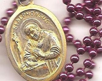 Arthritis, St. Alphonsus Patron Saint Necklace on Raspberry Ball Chain