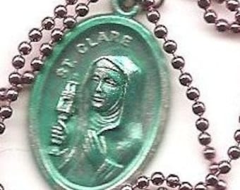 Couch Potatoes, St. Clare of Assisi Patron Saint of Television and Embroiderers Medal on PInk Chain