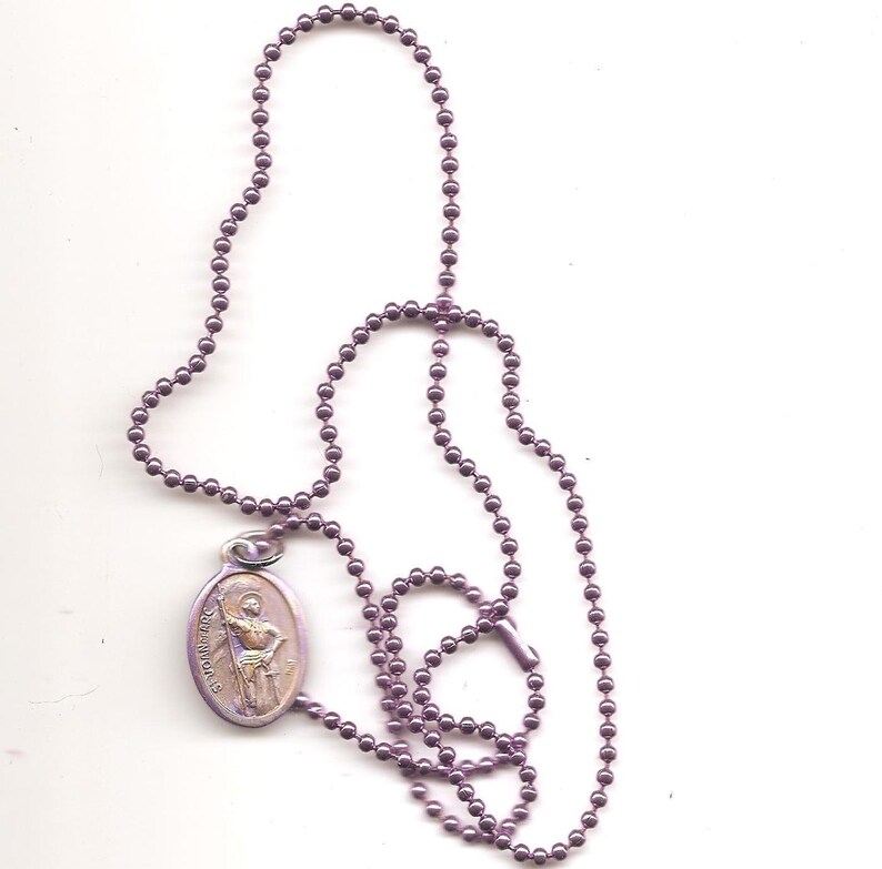 Tough Broads, St. Joan of Arc Patron Saint Necklace on Purple Colored
