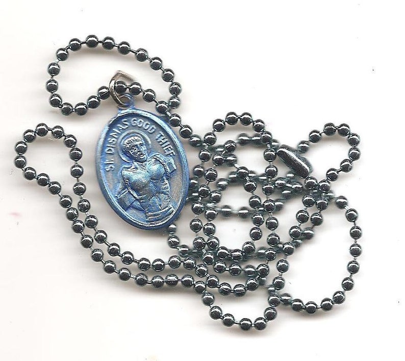 Bad Boys, St. Dismas the Good Thief, Patron Saint medal on Blue Ball Chain image 2