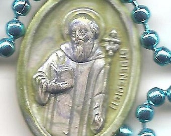 Devil Be Gone, St. Benedict Patron Saint on Blue Ball Chain