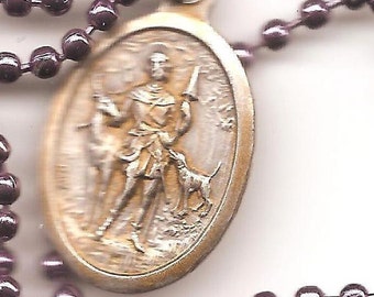 Metal Workers, Bloodhounds, St. Hubert Patron Saint Necklace on Purple Ball Chain