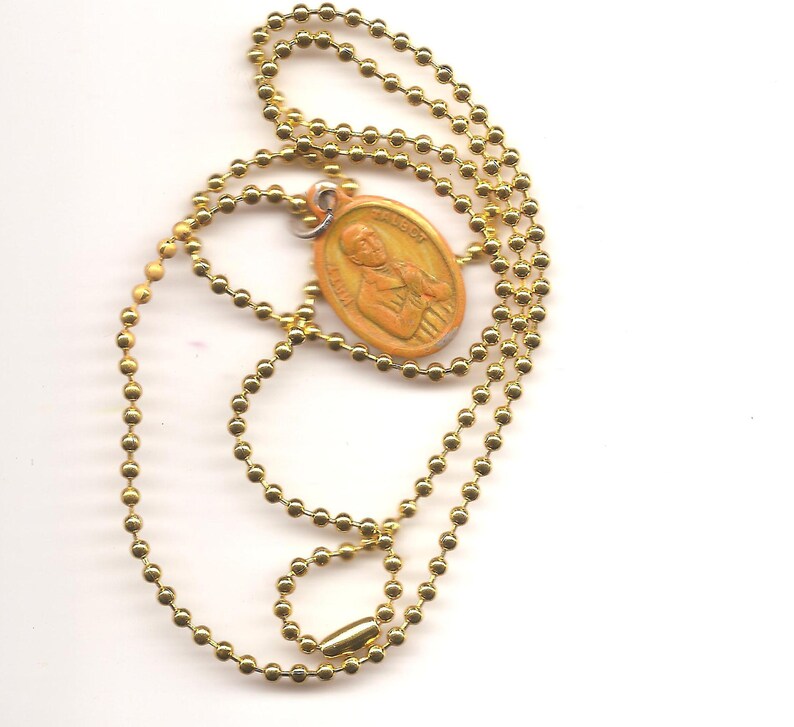 Staggering to Heaven, Blessed Matt Talbot Patron Saint Necklace on Bright Orange Ball Chain image 3