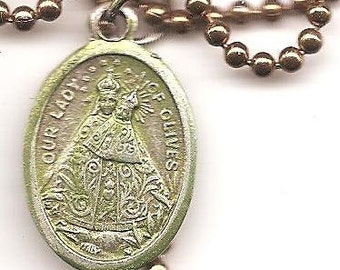 Mothers to Be and Lightening, Our lady of Olives Patron Saint Necklace on Copper Colored Ball Chain