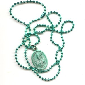 Sore Throats and the Scarves that Cover Them, St. Blaise Patron Saint Medal On Green Ball Chain image 3