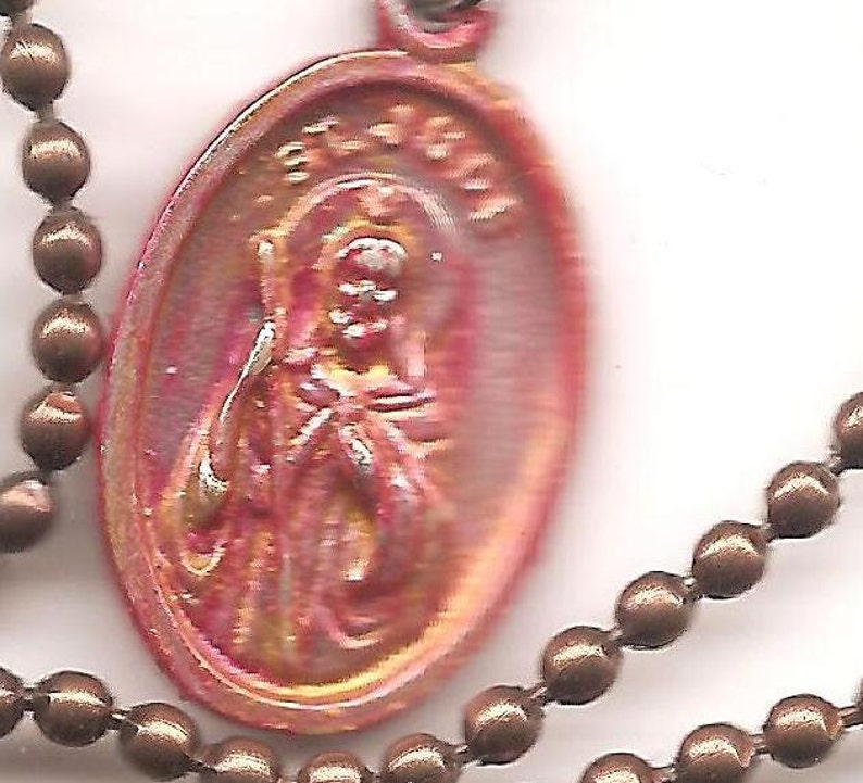 Saint patron des causes désespérées, Médaille du saint patron de Saint-Jude sur chaîne de balles de couleur cuivre antique image 1
