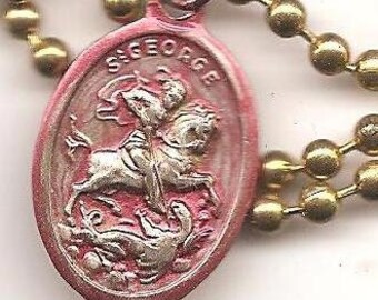 Dragonslayers, St. George Gold Colored Patron Saint Medal on Brass Ball Chain