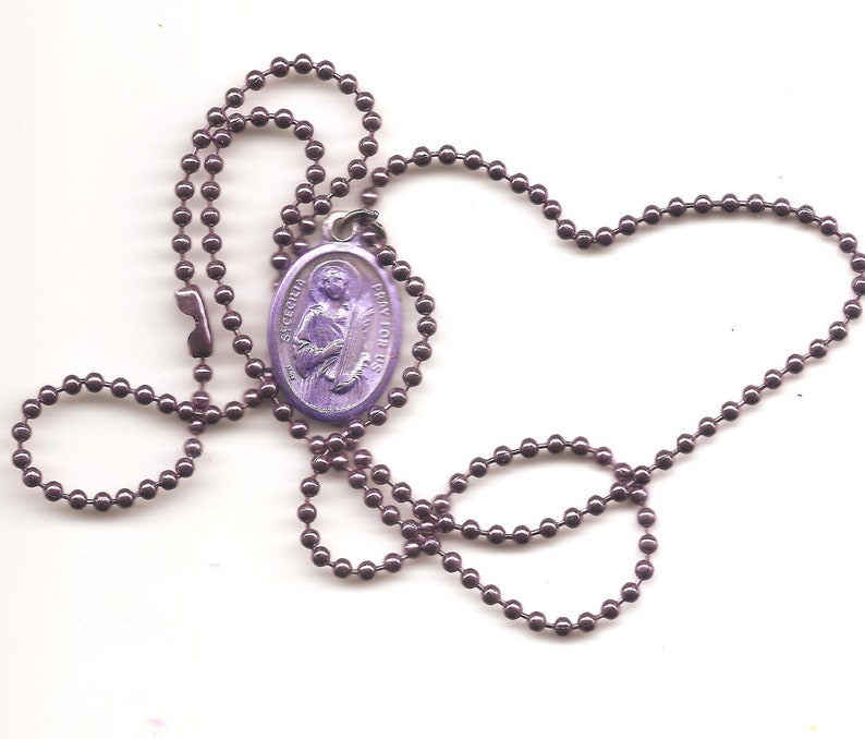 Musicians, St. Cecilia Patron Saint Medal Necklace on Purple Ball Chain image 4