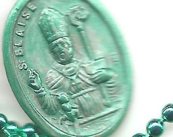 Sore Throats and the Scarves that Cover Them, St. Blaise Patron Saint Medal On Green Ball Chain