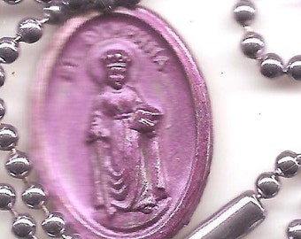 Crazy People, St. Dymphna Patron Saint Necklace on Light Purple Ball Chain