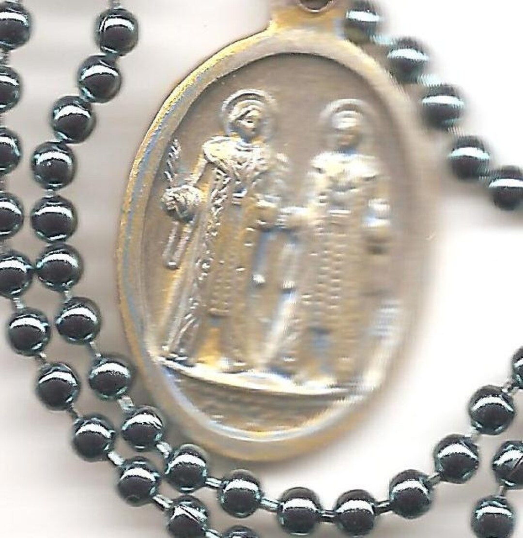 Hairdressers, Twins and Doctors, St Cosmos and Damien Patron Saint Necklace on Blue Ball Chain
