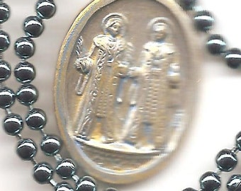 Hairdressers, Twins and Doctors, St Cosmos and Damien Patron Saint Necklace on Blue Ball Chain