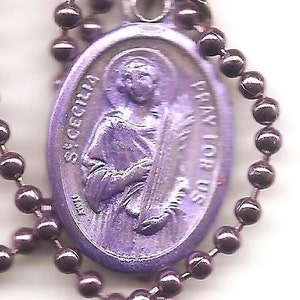 Musicians, St. Cecilia Patron Saint Medal Necklace on Purple Ball Chain image 1