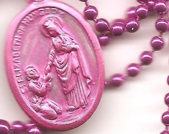 Happy Marriage, Hobos, St Elizabeth of Hungary Patron Saint Medal on Dark Pink Ball Chain