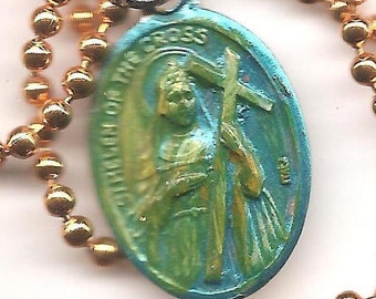 Happy Divorce and Menopause, St. Helen Patron Saint Medal on Bright Orange Ball Chain