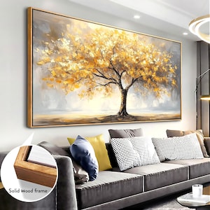 Large frame wall art printing - yellow tree inspired canvas artwork - oversized home decoration - designed and printed by American artists
