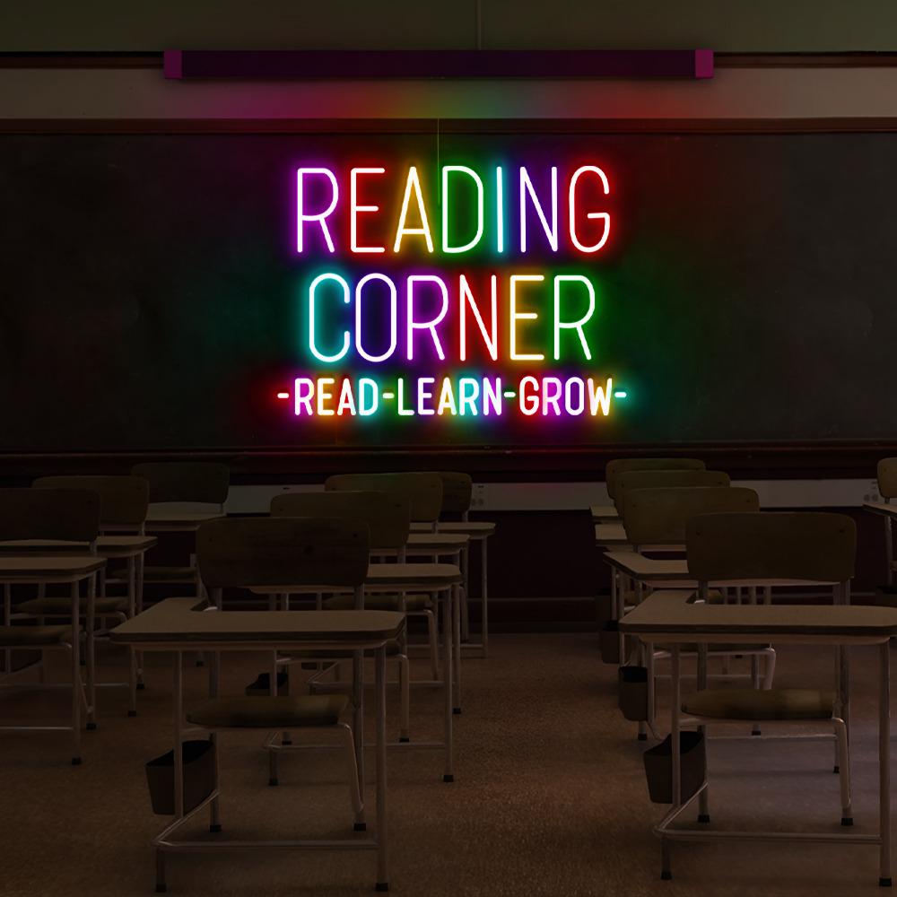 Reading Corner Neon Sign: Pastel Rainbow Classroom Decor