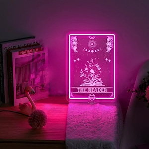 The Reader tarotkaart neonreclame geschenken, lezing neonreclame geschenken, boekenliefhebber cadeau voor vrouwen, boekenliefhebber neonbord geschenken, tarotkaart neonbord