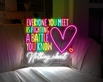 Inspirational Quote Neon Sign: Mental Health Awareness, Be Kind