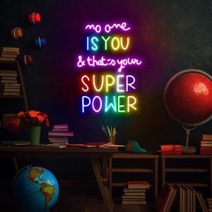 Neon z pozytywną afirmacją, NIKT NIE JEST TY Neon, Neon pozytywny dla dzieci, Neon z inspirującym cytatem, Neon do pokoju dziecięcego, Prezenty świąteczne dla dzieci w tęczy