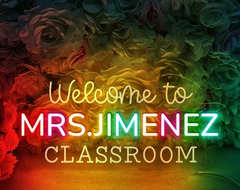 Teacher Name Neon Sign For Classroom, Teacher Name Neon Sign, Classroom Decor, Teacher Welcome Sign, Door Neon Sign Hanger, Gift for Teacher