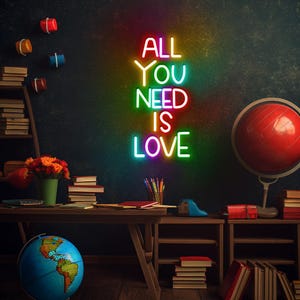 All You Need is Love Neon Sign, Positive Affirmation, Kids Wall Neon, Growth Mindset, Classroom Decor, Positive Classroom, Education Gifts.