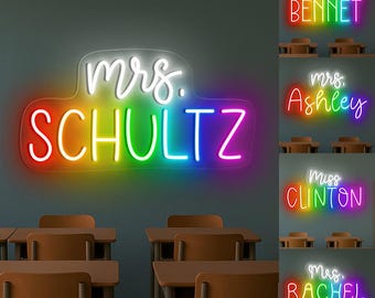 Personalized Teacher Name Neon Sign: Back To School Classroom Decor