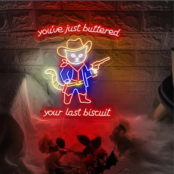 Cowboy Cat Neon Sign: Funny Western Decor