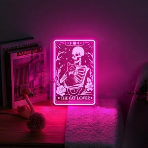 The Cat Lover tarotkaart neonreclame geschenken, kattenliefhebber neonbord, kattenliefhebber tarot cadeau voor vrouwen, schattige kattenpoot neonreclame, tarotkaart neonreclame geschenken