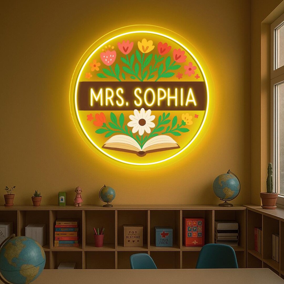 Custom Teacher Name Neon Sign: Floral Classroom Decor - Etsy