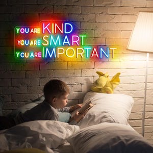 Enseigne au néon, citation arc-en-ciel pour chambre d'enfant, éducation colorée, néon pour l'école à la maison, néon affirmation d'enfant