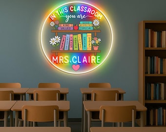 Custom Teacher Name Neon Sign: Classroom Decor, Back to School Gift