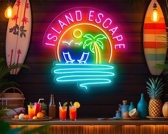 Island Escape Neon Sign: Beach Vibes Decor, Summer Vacation