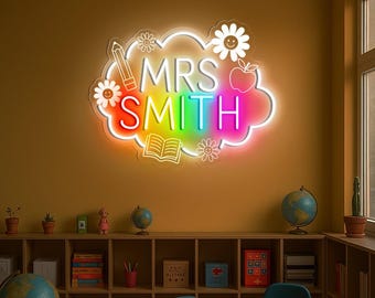 Personalized Teacher Name Neon Sign: Custom Classroom Decor