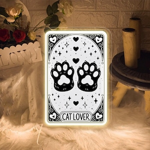 Cadeaux néon d'enseigne The Cat Lover, Cat Lover, enseigne néon Cat Lover, cadeau tarot chat pour femme, enseigne néon patte de chat mignon, cadeaux carte tarot néon