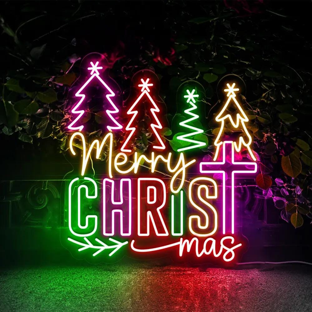 Merry Christmas Neon Sign: Christian Holiday Decor