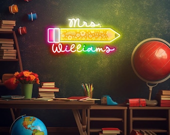 Personalisierte Lehrer Leuchtreklame, benutzerdefinierte Lehrer Name Neon, Bleistift Neon Geschenk für Lehrer, Lehrer-Team Neon Geschenk, Back to School Neon Geschenke